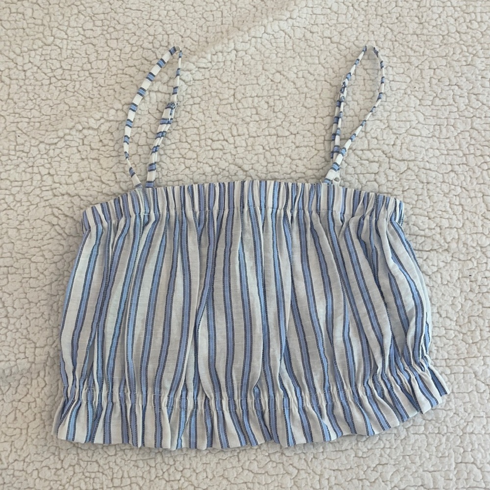 blue and white striped crop tank